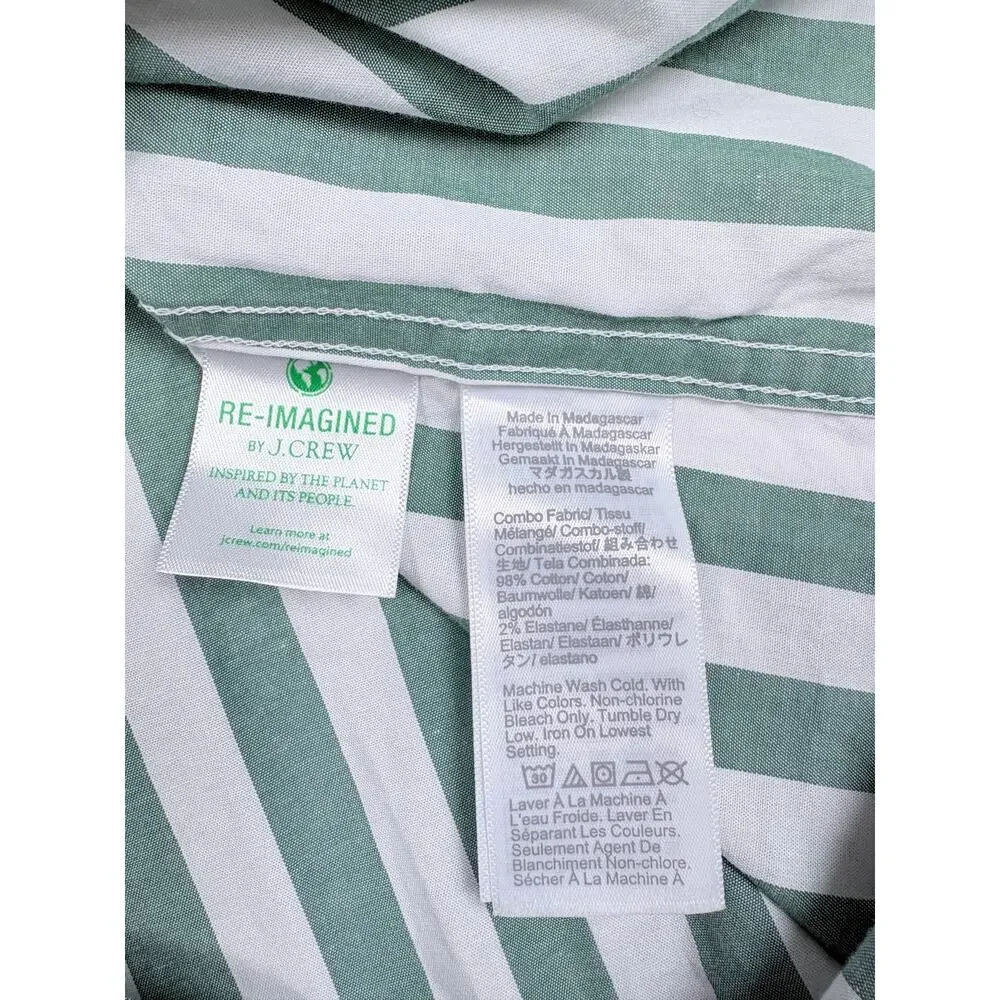 J.Crew Flex Washed Striped Shirt Green White Button Down Coastal Prep Resort M